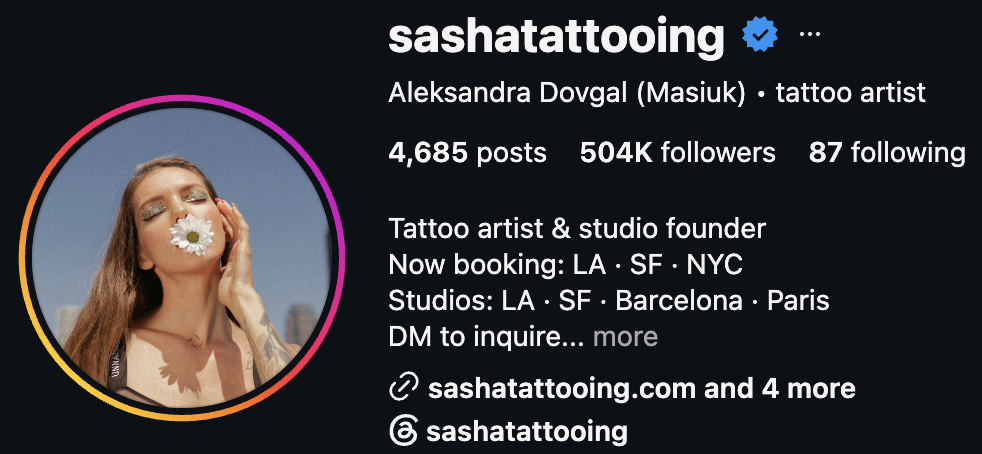 @sashatattooing on Instagram - 504K followers